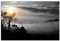 decomonkey - Impression sur Toile noir et blanc Paysage 120x80 1 Pièce - Tableau Décoration Appartement Déco Salon Nuages arbres paysage brouillard ciel lever du soleil style d'affiche