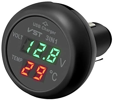 Giantdeer 12V Wasserdichtes Voltmeter Thermometer mit USB Anschluss, Voltmeter 12V Auto, Digitales Thermometer Auto für 12V/24V Fahrzeuge