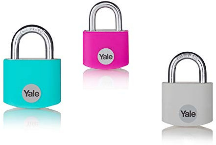 Yale - YE3B/32/116/1 Standardsicherheit 32 mm Aluminium Vorhängeschloss - gemischt (rosa, blauGrau, Grau) - offener Stahlhähne - 3 Tasten