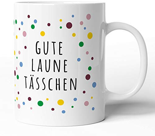 tassenprinter Spruch-Tasse: Gute Laune Tasse TÄSSCHEN Becher - 300ml Keramik Kaffee-Tasse weiß mit tollem Bunten Motiv - Geschenk-Idee Geburtstag Kollegen Arbeit Freunde (Punkte-03)
