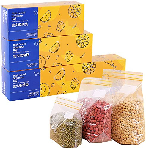 Richiudibili Sacchetti per Alimenti Bustine Trasparenti, Borsa con Chiusura a Cerniera Rigida Riutilizzabile, BPA Libero ((3 scatole) S+M+L)