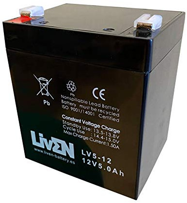 Batería AGM 12V 5Ah C-20 Sin Mantenimiento - Equipos Seguridad/Médicos/SAI/Comunicación/Emergencia | LIVEN LV5-12