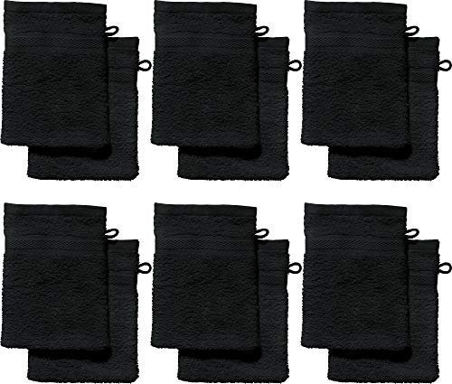 REDBEST Waschhandschuhe, Waschlappen 12er-Pack Chicago schwarz Größe 15x21 cm - saugstark, strapazierfähig, ideal für Reisen, Sport (weitere Farben)