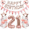 Ouceanwin Geburtstagsdeko 21 Jahre Frau, Rosegold Luftballon 21. Geburtstag Deko Set, Folienballon Zahl 21, Helium Ballon Happy Birthday Girlande für 21. Geburtstag Frauen Party Deko