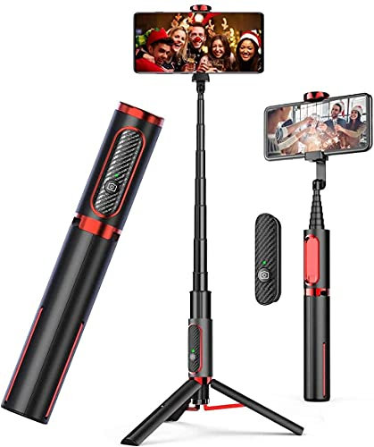 Selfie Stick Bluetooth, Aluminium, Stativ Handy, mit fernauslöser für iPhone 14/13/12 Pro Max, Samsung, Huawei etc.- Videoaufnahme, Videoblogs und Live Streaming (Rot)