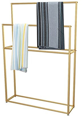 SJASD Handtuchständer Freistehend Metall, Handtuchhalter Bad Stehend, Baden Handtuchständer mit 4 Handtuchstangen, Badezimmer Accessoires,Gold