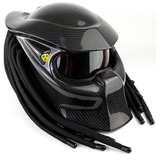 XJDP Predator Vollgesichtsmaske, Handbemalter Motorradhelm, Persönlichkeit Cosplay Maske, Handgewebte Geflochtene Helmmaske, Abnehmbar, DOT/ECE Approved, #4, M