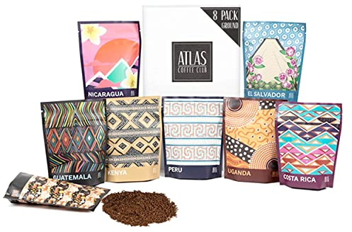 Atlas Coffee Club World of Coffee Discovery Set - Gourmet Coffee Gift Sampler - 8-Pack Variety Box of the World’s Best Single Origin Coffees - Freshly Ground Coffee