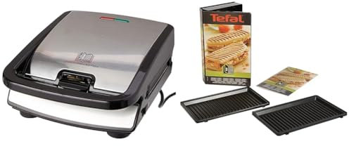 Tefal Snack Collection, Plaques Gaufres et Croque monsieur incluses, 2 Plaques Interchangeables, Noir/Acier Inoxydable, 700 W & Coffret de 2 plaques grill-panini + livre de recettes