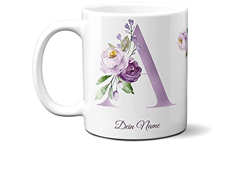 online-hut® Tasse - Namenstasse - Monogrammtasse - zum selber individuell Gestalten/Personalisierbar - Lila/Violett - NT-100