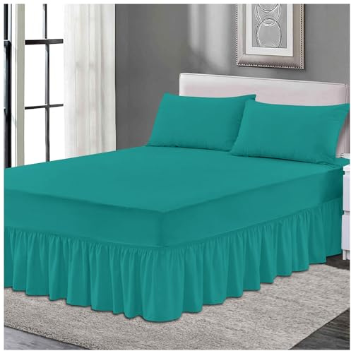 Fitted Valance sheet, Wrinkle Free Bedding Sheets, Breathable Single Bedsheet, Non Iron Frilled Fitted Valance Sheet, Teal