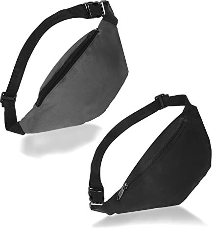 olyee 2 Stück Bauchtasche Damen Gürteltasche Herren, Crossbody Hüfttasche Outdoor Sport Wasserdicht Laufgürtel Umhängetasche Geldgürtel mit Verstellbarem Gurt für Camping Wandern Fitness Schwarz Grau