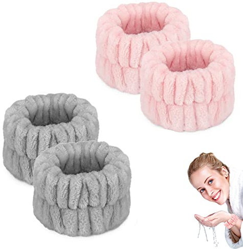 WOOXDYUK 4 STÜCKE Damen-Handgelenktücher zum Waschen des Gesichts, Mikrofaser-Handgelenk-Spa-Waschhandtuchband, Gesichtswasch-Armbänder, saugfähige Armbänder