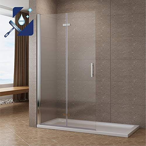 AQUABATOS® Duschabtrennung Faltbar Walk in Duschwand Glas Falttür 70 x 195 cm Duschtrennwand für Duschwanne klappbar Pendeltür Echtglas klar 6 mm ESG Nano Beschichtung OHNE Magnetdichtung
