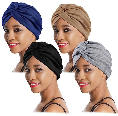 XEPST 4 Stücke Damen Chemo Hüte, Turban für Frauen Vorgebunden Beanie Kopfbedeckung Plissee Mütze Weich Kopfwickel Kappe Haarausfall Hut