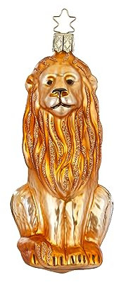 Christbaumschmuck Löwe 13,5cm mundgeblasenes Glas handbemalt - Weihnachtskugel Großkatze zum Aufhängen Orange - Weihnachtsbaum Anhänger Leo - Afrika Tiere & Weihnachtsbaumschmuck