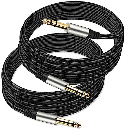 Tavsou Pack of 2 TRS Instrument Cable 1/4 Inch Straight 6.35mm Male Jack Nylon Braided Studio Cord (2M)