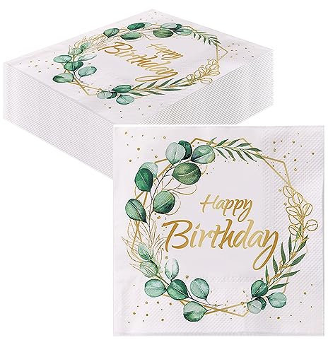 GROVBLE 40 Stück servietten geburtstag, happy birthday servietten,Papierservietten Feiertags partydekorationen für servietten kindergeburtstag Mädchen Party Deko Tischdeko 33x33cm…