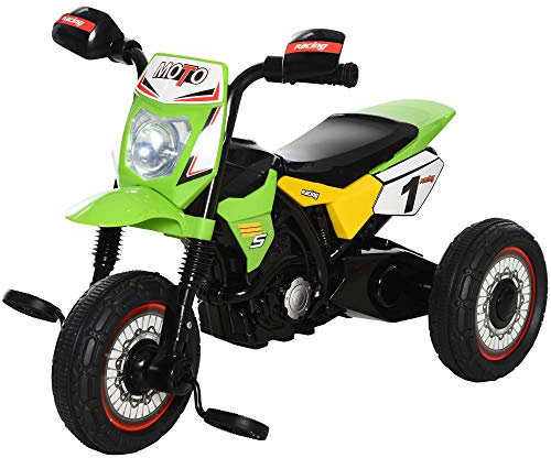 HOMCOM Dreirad für Kinder, Motorrad, Cross, musikalische Effekte und Beleuchtung, Truhe, Aufbewahrung, Grün