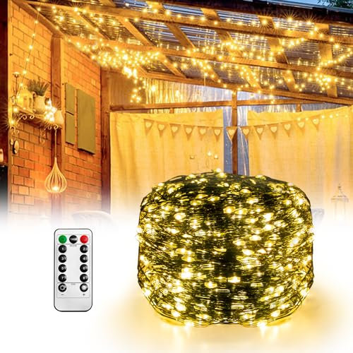 XMTECH LED Lichterkette aus Kupferdraht, 8 Modi IP65 Wasserdicht Warmweiß Lichterketten mit Fernbedienung für Party,Garten,Weihnachten,Hochzeit,Zimmer,Weihnachtsdeko (150m, 1500LED)