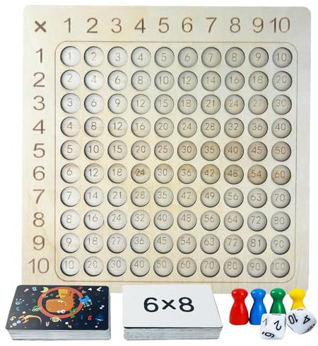 Diompirux Hölzernes Montessori Multiplikationsbrett, Multiplikationstabelle Kinder Lernen, Lernen Spiel für Mathematische Manipulationen, Lernen leichtgemacht, mit 100 Multiplikationskarten