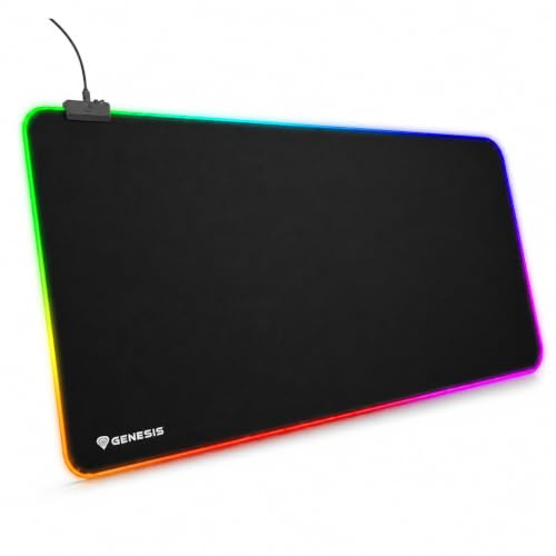 Genesis Boron 500 XXL Gaming Mauspad 800 × 400 mm, RGB LED Schreibtischunterlage, rutschfeste Gummibasis, Glatte Stoffoberfläche, 4 mm, Schwarz