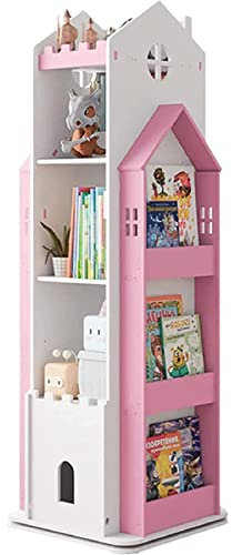 QTQHOME 360° drehbares Kinder-Bücherregal, bodenstehendes Regal mit Aufbewahrungsregalen auf beiden Seiten, geeignet für Familienstudium, Schlafsaal, Schlafzimmer, Bücherregale (3 Etagen, Rosa)