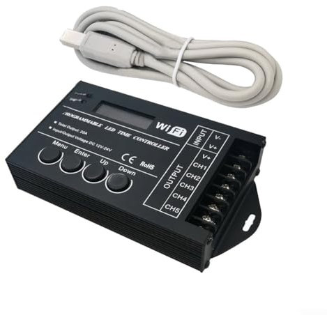 TC421 Time Programmable Controller, Controller Timer 5 Kanal TC421 DC 12-24V WiFi Time Programmable with RGB LED Display