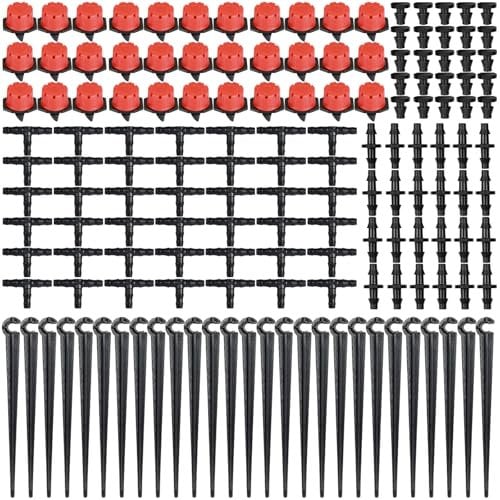 Nadinsta 145 piezas Kit Riego por Goteo con Boquillas y Gotero Automático Ajustables, Automático Rociadores para Jardín, Micro Riego Sistema Automático para Maceta, Huerto, Terraza