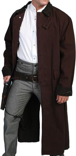 Men's Western Old COWBOY Long Duster Coat Full Length Canvas Jackets, Walnut, XL