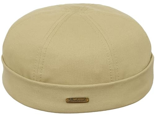 Sterkowski Modell Docker | 100% Baumwolle Dockermütze für Herren und Damen | Sommer Herbst Frühling Fischer Ohne Schirm Biker Cap Damen Fisherman Beanie Hafenarbeiter Kurz Kappe Beige Cotton 61