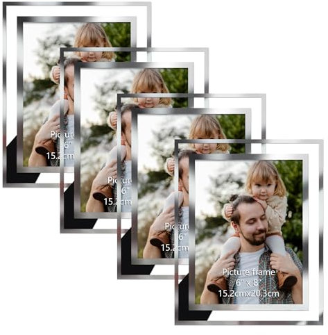 Hoikwo Cadre Photo en Verre 15x20cm Lot de 4, Cadre Photo Orné Argentés, Uniquement pour l'affichage sur Table
