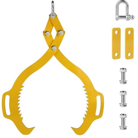 SWAWIS Pinza forestale per Legna e Tronchi in Acciaio Legato, Pinze per Sollevamento di Tronchi Fino a 620mm, Capacità di Carico: 1000 kg, Aggrappatore per Legname per Impieghi Gravosi(Giallo)