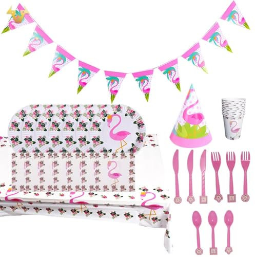 Levigo Décorations de Fête Flamant Rose - Ensemble de 78 Pièces - Fournitures et Accessoires sur le Thème du Flamant