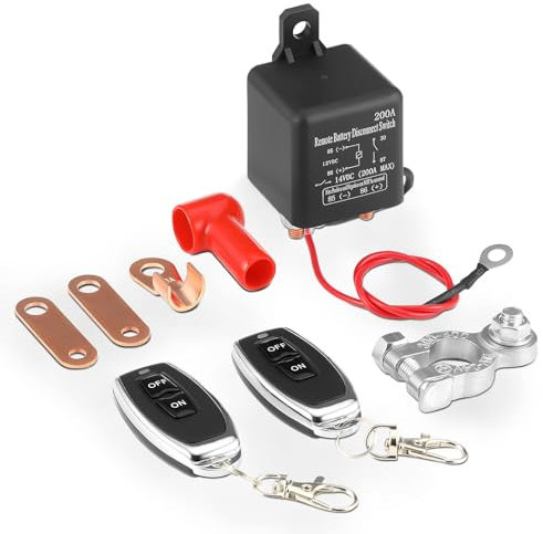 GEARLEADER Remote Battery Disconnect Switch 12V 200A Car Kill Switch Anti-Theft Switch Prevent Battery Drain with Two Wireless Remote Control Relay Fobs for Auto Truck Boat