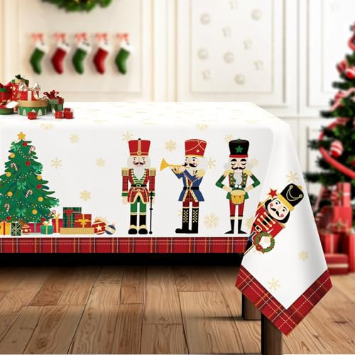 Arquiel Tischdecke Weihnachten, Nussknacker Rot Weihnachtsbaum Tischtuch Abwaschbar Rechteckige Pflegeleicht Tischdeck FüR Küche Parteien Dekoration Hochzeit Festival(140 x 180cm)