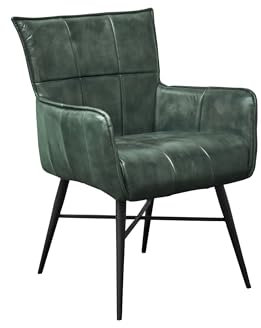 LC Home Armlehnstuhl Empiry Grün Industrial Lederstuhl Esszimmersessel, Esszimmerstühle mit echt Leder im Industrial Design Ledersessel