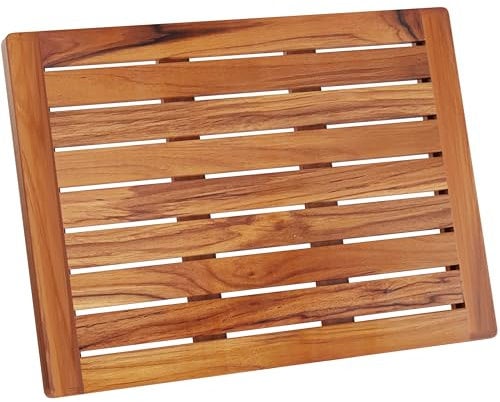 Hovea - Badematte aus Teakholz 61 x 45 cm - Duschmatte Holz - Euchtigkeitsbeständig, Schimmelresistent und rutschfest - Saunamatte - Für Innen und Außen - Holzmatte Bad - CB6145