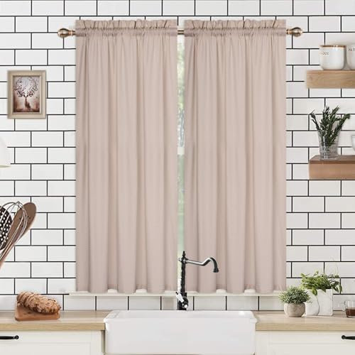 LuxFocus Cortinas de café con una longitud de 114 centímetros, textura de burbujas que filtran la luz, cortinas impermeables, baño, persianas cortas, ventanas pequeñas, cortinas de baño cortas, 2