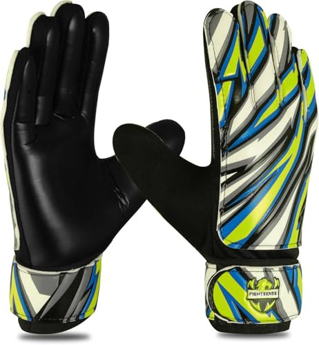 FIGHTSENSE Torwarthandschuhe für Kinder Jugend Jungen,Fußballhandschuhe,Latex Handfläche,Atmungsaktiv,Starker Grip,Doppelter Handgelenkschutz (Gelb, Größe 4 Geeignet für 6-9 Jahre)