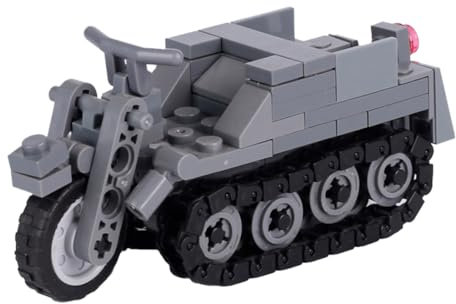 LIKLIKLINK Technik Panzer Bausteine Spielzeug, Militär WW2 SDKFZ.2 Kettenkraftrad Panzer Modellbausatz, 129 Klemmbausteine Kompatibel mit Andere Marken (Grau)