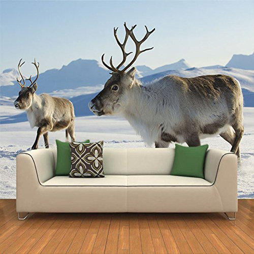 Vlies Tapeten Wandtapete Hirsche Größe:W200CMxH140CM 3D Wandbild Tapete Vlies Tapete Wandtapete Tapete Wohnzimmer Wanddekoration Fototapete 3D Tapete Effekt Wandbild
