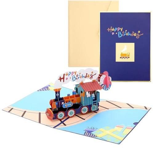 AVRUYPI Carte anniversaire Train 3D pop up, Carte de Voeux 3D, Motif train de dessin animé, Comme carte cadeau anniversaire ou de remerciements, Cadeau Surprise Pour l'Anniversaire Des Enfants
