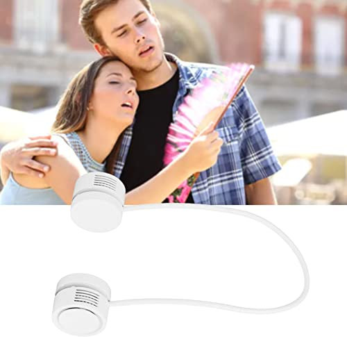 Akozon Portable Neck Fan with Aromatherapy Diffuser, USB Rechargeable Mini Hands- Neck Fan, Leafless Design Electric Fan for Lazy Individuals, Available in Green, Apricot, Ice (White)