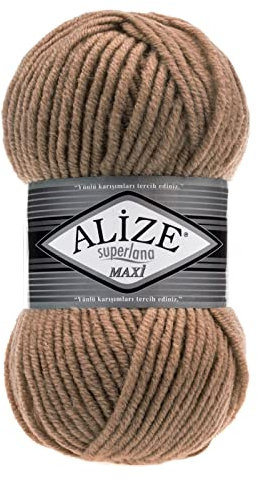 Strickgarn Strickwolle Superlana Maxi 100g 25% Wolle Wintergarn Winterwolle, 50 Farben, Farbe:466 camel