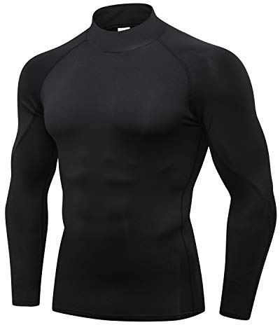 Mens Mock Turtleneck Compression Shirts Long Sleeve Sun Protection Shirts Cooling Workout Gym Tops Undershirt (UK, Alpha, XL, Regular, Short, Standard, Black)
