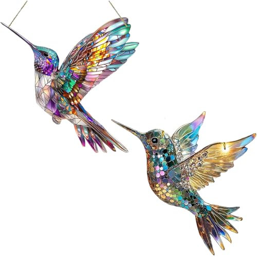 2 Stück Sonnenfänger Prisma Kolibri,Fensterdeko Hängend Ganzjährig,Kolibri-Sonnenfänger,Bunte Sonnenfänger Aus Acryl,Lustige Kolibri-Form,Geeignet für Fenster,Wohnzimmer,Wand,Gartendekoration