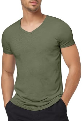 SUPTTING Camiseta de manga corta para hombre, cuello de pico, camiseta básica versátil, camiseta deportiva de manga corta ajustada al cuerpo, Estilo-x03 Verde, S