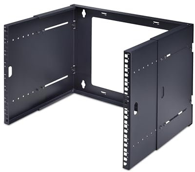 StarTech.com 2-Pfosten 8 HE Wandrack, Tiefenverstellbare Rack Halterung (245-397mm), 19 Zoll Serverschrank, Flachpaket, Schwarz, Traglast 40kg