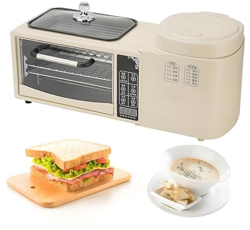 MObyat Multifunzione Breakfast Maker, Stazione Breakfast Maker con Pentola di Cottura da 1 Litro, HD Touch Screen, Controllo della Temperatura Indipendente a 2 Livelli, Padella Antiaderente